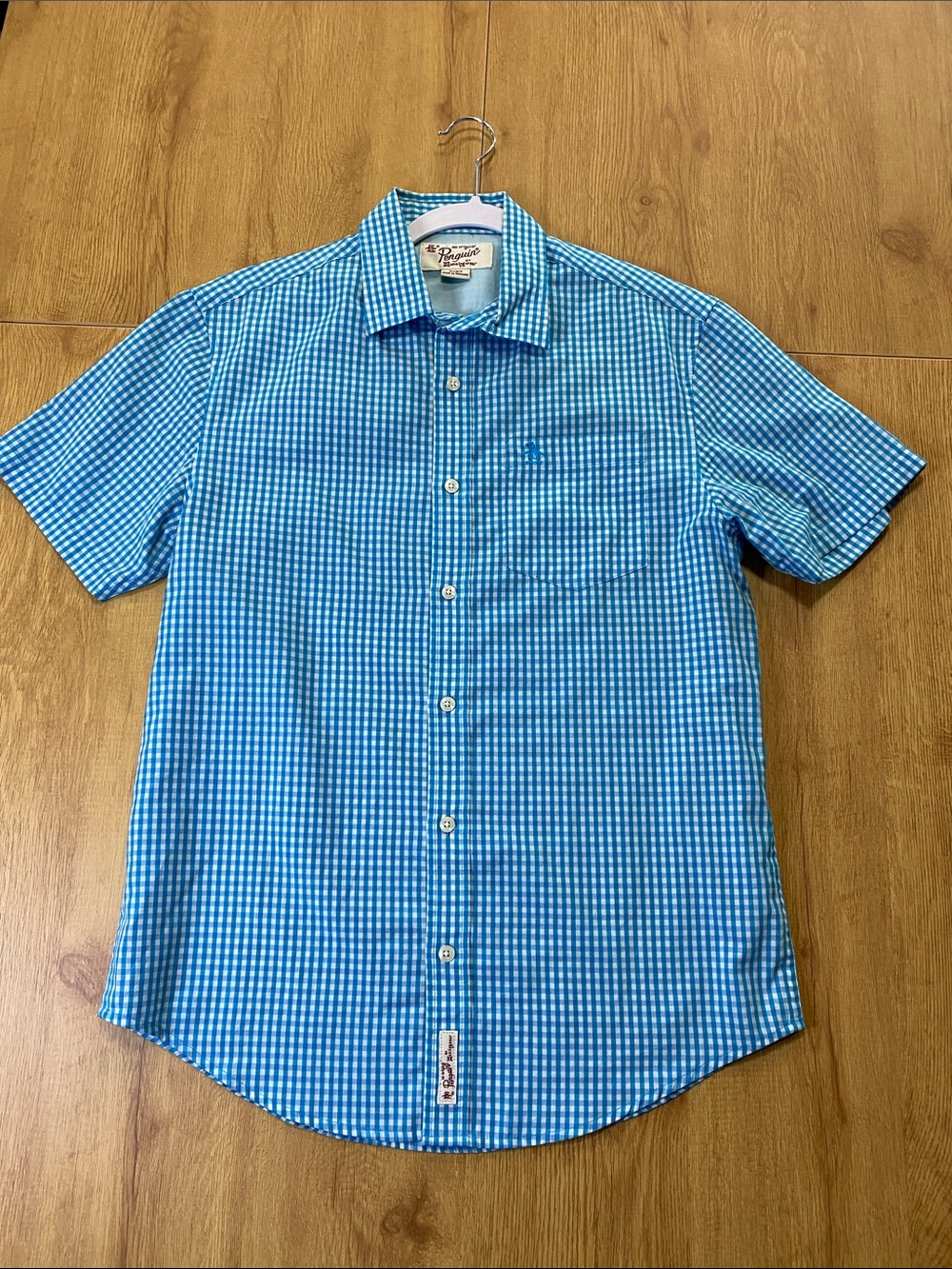Original Penguin Blue Gingham Short-Sleeve Button-Up Shirt